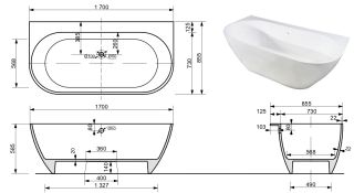 Ванна из литьевого мрамора Эстет Miami silk ФР-00014539 170x85см белый матовый